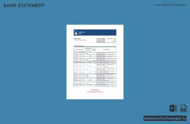Uganda-Zentenar-Bankauszug, Excel- und PDF-Beispielvorschau